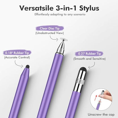 MEKO 3 in 1 Stylus Pens for Touch Screens, High Sensitivity & Precision Capacitive Stylus Pencil for Apple iPad iPhone Tablets Samsung Galaxy All Universal Touchscreen Devices (2 Pack-Silver/Purple) - color: Silver/Purple