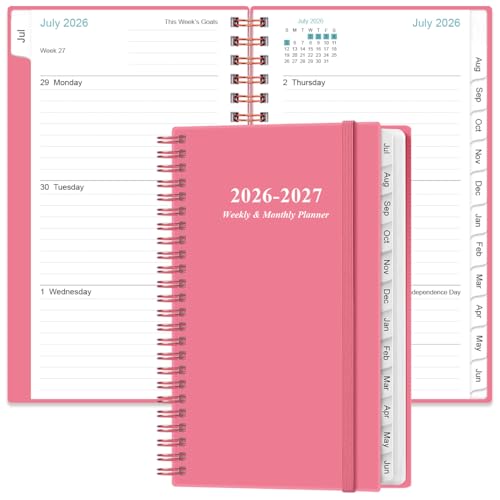 2026-2027 Pocket Planner/Calendar - 2026-2027 Planner from July 2026 - June 2027, Planner 26-27 with 12 Tabs, Twin-Wire Binding, Inner Pocket, 3.75" x 6.75, Pink - color: Pink, size: 3.75" x 6.75"