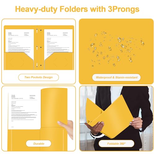 Two Pocket Folders with Prongs, LAYZZ 60 Pack Poly Plastic Folders, Heavy Duty Plastic Folders with Pockets and Prongs, Letter Size, for Offices and Schools (Yellow) - color: Yellow