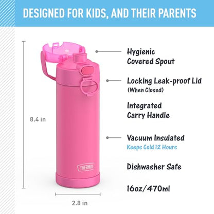 THERMOS FUNTAINER Water Bottle with Spout, 16oz, Neon Pink | Kids Stainless Steel Insulated Water Bottle, Keeps Drinks Cold Longer for School & Play, BPA-Free - color: Neon Pink, size: 16 Ounces