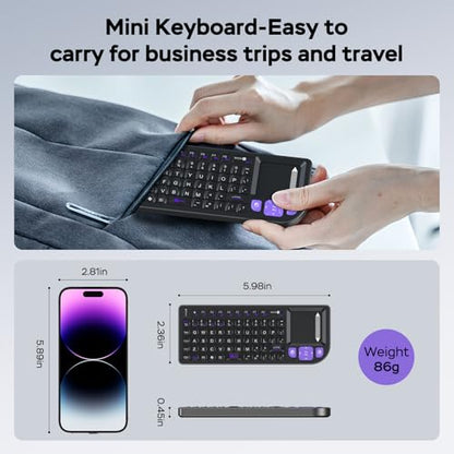 K809 Mini Wireless Keyboard with Touchpad, 2.4G + Bluetooth Dual Mode. Aluminum Frame, Rechargeable and Compact for iPad, Mac, Windows & Android. Ideal for Travel, Office and Home Use (Black). - color: black