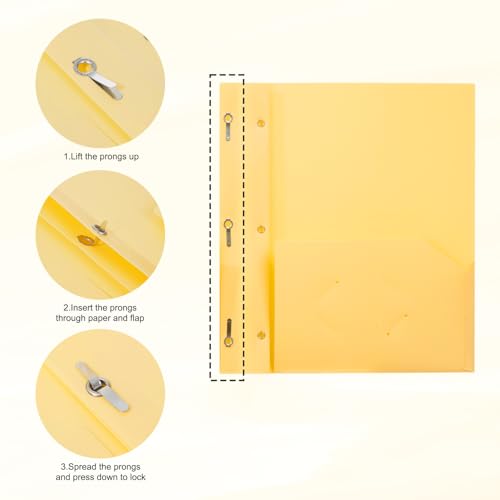 ViVin Sturdy Plastic Folder with Pockets,6 Pack,Heavy Duty Two Pocket 3 Prong Folders,Holds Letter Size Paper,File Folders with Business Card Slot for School Home and Office(Light Yellow) - color: Light Yellow, size: 6 PACK