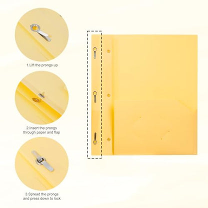 ViVin Sturdy Plastic Folder with Pockets,12 Pack,Heavy Duty Two Pocket 3 Prong Folders,Holds Letter Size Paper,File Folders with Business Card Slot for School Home and Office(Light Yellow) - color: Light Yellow, size: 12 PACK