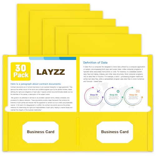 Folders with Pockets, LAYZZ 30 Pack Paper Pocket Folders, 2 Pocket File folders Fits Letter Size Paper, for School Office and Home (Yellow) - color: Yellow