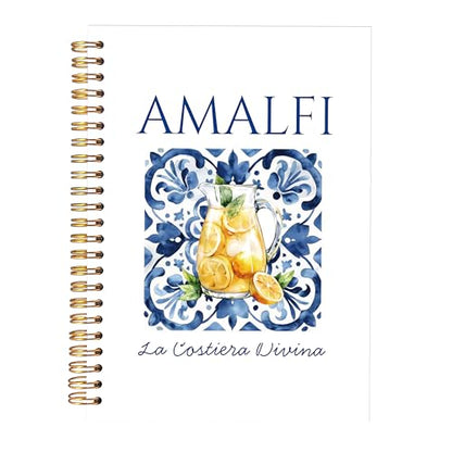 KAOWT Blue Amalfi Coast Italian Lemon Notebook Journal, Blue and White Mediterranean Tile Notebooks for Note Taking, Coastal Beach Ocean Journal, Botanical Lemon Hardcover Spiral Notebook 5.5x8.3in - color: Summer notbook-Italian