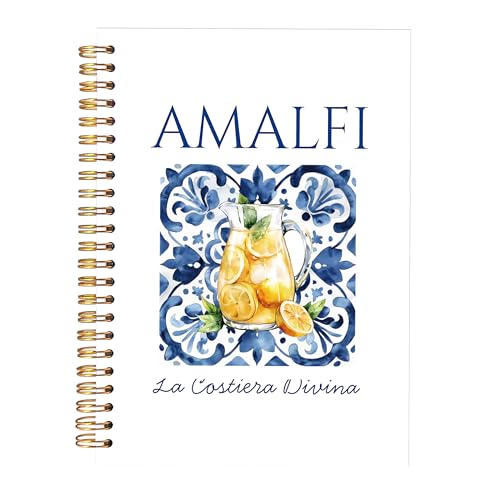 KAOWT Blue Amalfi Coast Italian Lemon Notebook Journal, Blue and White Mediterranean Tile Notebooks for Note Taking, Coastal Beach Ocean Journal, Botanical Lemon Hardcover Spiral Notebook 5.5x8.3in - color: Summer notbook-Italian