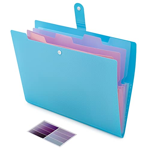 NAFY Colorful Expanding File Folder, 5 Pockets Folder with Colored Labels Portable Weave Pattern Accordion File Folder A4 Letter Size Project Organizer Document Folder for Office School (Blue) - color: Blue