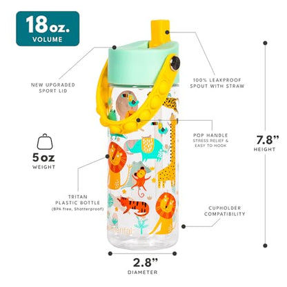 Elemental Water Bottles for Kids - Splash Kids Water Bottle for School with Pop-it Handle - BPA Free Tritan Plastic Water Bottle with Straw Leak Proof when Spout is Closed - Clear Jungle - 18oz - color: Clear Jungle