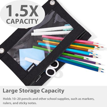 SPACEMATE Binder Pencil Pouch Case Box Bag for 3 Ring Binder School Supplies Girls Boys Kids, Clear Preppy Stuff Large Aesthetic Pen Organizer, Back to College Stationary, 1 Pack, Coal Black - color: Coal Black