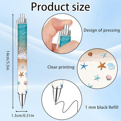 Idealmuzik Employee Appreciation Ballpoint Pens, 10 Pack – Ocean Beach Theme Pens with Wave & Coastal Designs – Smooth Writing Pens for Office, Team Gifts, and Daily Use - style: Beach