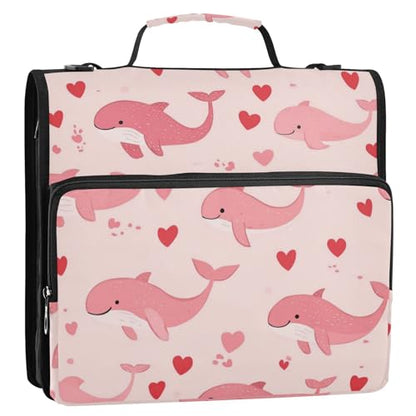 Pink Whales and Love Zipper Binder 3 Ring 1.5 Inch School Binder Organizer with Shoulder Strap Handle File Folder Pockets Large Capacity Students Girl Boy Men Office Work - color: Pink Sea Turtle