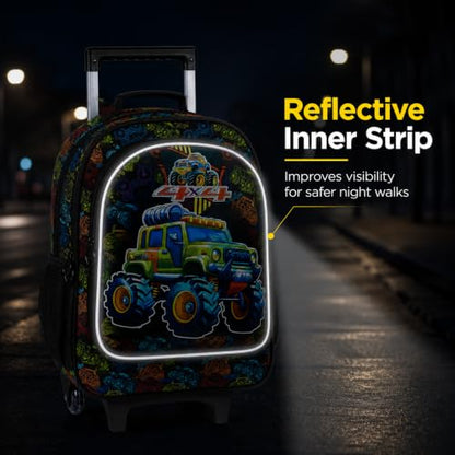 AGSDON 3PCS Rolling Backpack for Girls and Boys, Kids Roller Wheels Bookbag, Wheeled Elementary School Bag with Lunch Bag - color: Truck Roll