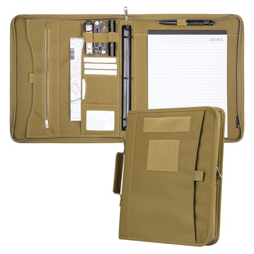 Kosibate Tactical Padfolio Portfolio Binder with Zipper and 25 Sheets of Letter Size Paper,Notebook Cover,Tactical Notebook with Zippered for Folders,Detachable 3-Ring Binder(A4,Khaki,13.5X 11.5Inch) - color: Khaki