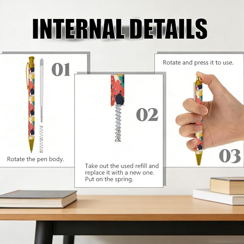 Ballpoint Pen 4Pcs Click Black Ink Metal Retractable 1.0 mm Medium Ballpoint Pens Quick Dry for Office School (Colorful Pattern) - color: Colorful Pattern