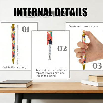 Ballpoint Pen 4Pcs Click Black Ink Metal Retractable 1.0 mm Medium Ballpoint Pens Quick Dry for Office School (Colorful Pattern) - color: Colorful Pattern