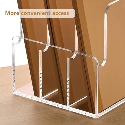 SANRUI Desk Organizer Clear Acrylic Desk Magazine File Holder with 3 Vertical Sections Magazine Rack File Organizer for Office, Home, School - size: B5,3-Section