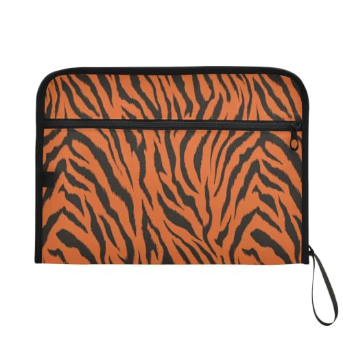 Gredecor 13 Pockets File Folder Organizer A4/Letter Water Resistant Document Bag with Zipper Filing Folder Expanding File Pouch Storage for School Office, Black Orange Tiger Skin - color: Black Orange Tiger Skin