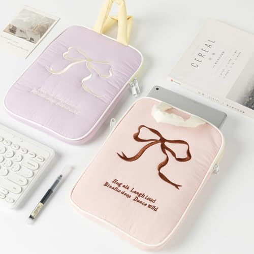 Cute Bow Laptop Case with Handle Coquette Quilted Puffy Tablet Cover Y2K Preppy Protective Pouch Sleeve for Women (Pink,13 inch) - color: Pink, size: 13 inch