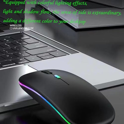 2 Pack LED Wireless Mouse, Slim Silent Dual-Mode 2.4G+BT Rechargable Portable Mobile Optical Office 7-Color Mouse with USB Receiver, 3 Adjustable DPI Levels for Notebook, Computer, MacBook (Black) - color: 2 Pack black
