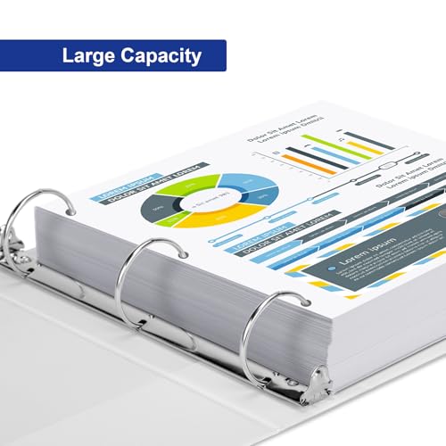 3 Ring Binder 2 Inch, ViVin Sturdy 2"-Round Ring Binder with 2 Interior Pockets, Clear View Cover, PVC-Free, Fits 400 Sheets of 8.5'' x 11'' Paper, Office Home School (6 Pack, White) - color: White, size: 2 Inch, style: 6 Pack