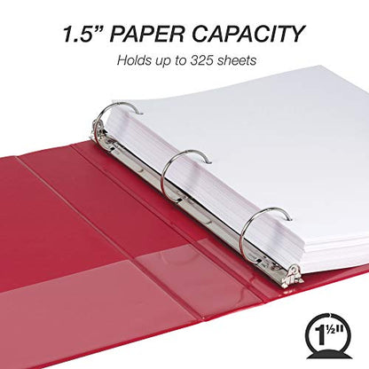 Samsill 1.5 Inch 3 Ring Binder, Economy Round Ring, Clear View Cover, 325 Sheet Capacity - for School, Home, Office - Ruby Red - color: Red, size: 1-Pack, style: 1.5-Inch