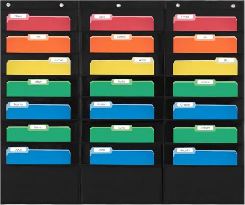 Essex Wares - 21 Pocket File Pocket Chart, Black, 42" Wide x 35" Tall - Versatile Wall Hanging File Folder Organizer for Classroom, Office, Home, and More - Wall Folder Organizer - 21 Pockets - size: 21 Pocket