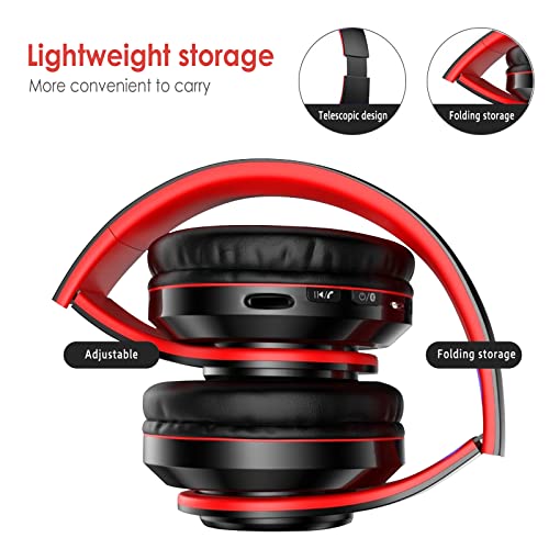2022 Wireless Bluetooth Headphones,Colorful LED Lights Comfort Over Ear Foldable Headset with Built-in Microphone,FM,SD Card Slot,Wired for School/Tablet Computer/PC/TV/Cellphones/Travel - color: Red