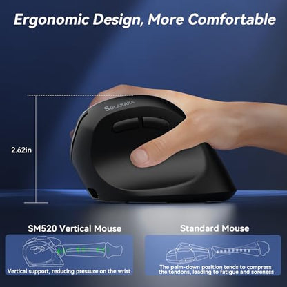 SOLAKAKA SM520 Ergonomic Mouse with 24000 DPI, Vertical Mouse with Programmable Side Button, Wireless Mouse with Tri-Mode Connection - BT5.0/USB-C/2.4GHz, for Desktop, PC, Laptop (Black) - color: black
