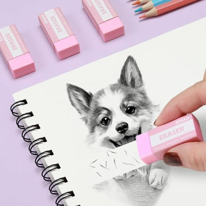 Pink Erasers, 12 Pack Block Pencil Erasers | Smudge-Free Latex-Free Cute Erasers for Girls, School Supplies, Clean Erase for Homework, Journaling & Drawing - style: Pink