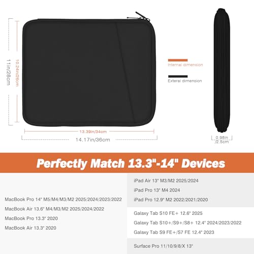 MoKo 13.3-14 Inch Laptop Sleeve Case, Fits New 13-inch MacBook Neo A18 Pro/Mac Air M5-M1, 14" MacBook Pro M5 Pro/M5 Max/M5/M4/M3/M2/M1, Protective Bag Carrying Case with Pocket, Black - color: Black, size: 13.3-14 inch