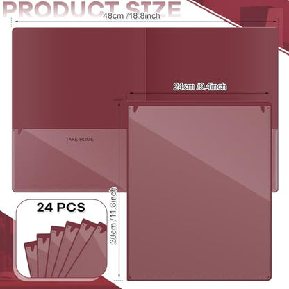 Henoyso 24 Pcs Folders with Pocket School to Home Folder Heavy Duty 2 Pocket Homework Folders with Clear Front Pockets for School Students Parent Teacher Communication (Maroon) - color: Maroon