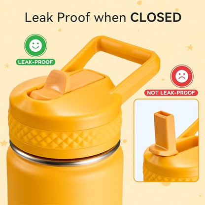 Fijinhom 12 oz Kids Water Bottle, Toddler Water Bottle with Straw, Boys&Girls Bottle for School, 304 Stainless Steel Vacuum Insulated Bottle for Kids, BPA-Free, Leak-Proof, Sunrise - color: Sunrise