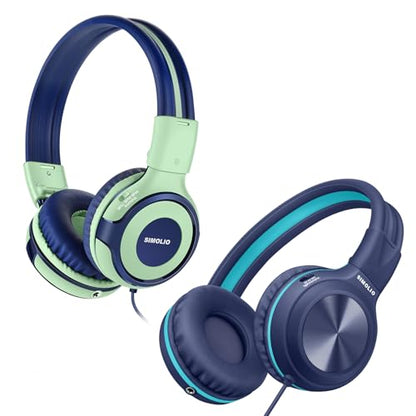 SIMOLIO Stereo Wired Headphones Teens Adults Kids Youths w/Mic & Volume Control & Volume Limited & Share Port & Portable Pouch, Safe Volume Durable Headset for Online School Gaming PC Laptop Travel