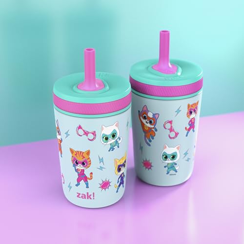 Zak Designs SuperKitties Kelso Toddler Cups For Travel or At Home, 12oz Vacuum Insulated Stainless Steel Sippy Cup With Leak-Proof Design is Perfect For Kids (Ginny, Sparks, Buddy, Bitsy) - color: SuperKitties (Ginny, Sparks, Buddy, Bitsy)