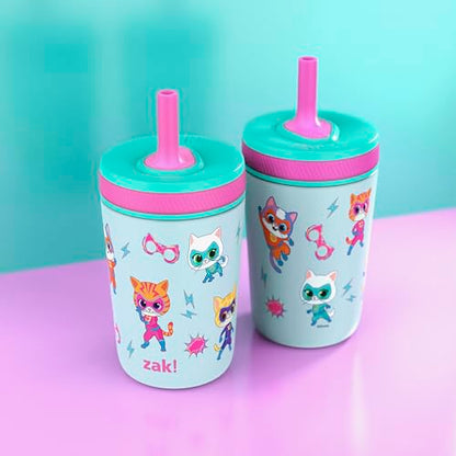 Zak Designs SuperKitties Kelso Toddler Cups For Travel or At Home, 12oz Vacuum Insulated Stainless Steel Sippy Cup With Leak-Proof Design is Perfect For Kids (Ginny, Sparks, Buddy, Bitsy) - color: SuperKitties (Ginny, Sparks, Buddy, Bitsy)