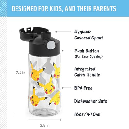 THERMOS FUNTAINER 16 Ounce Plastic Hydration Bottle with Spout, Pokemon - color: Pokemon