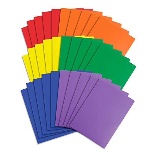 Blue Summit Supplies 30 Plastic 2 Pocket Folders, Assorted Colors | Durable 0.35mm poly, 2 pockets, letter size, for school, office, and document organization