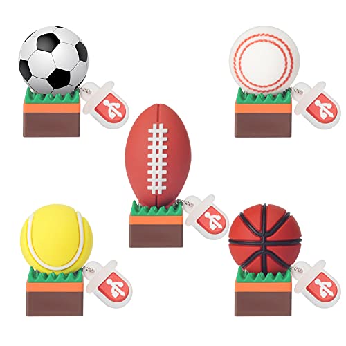 5 x 8GB Cute Balls USB Flash Drive, Tennis/Baseball/Soccer/Basketball/Rugby Shape Thumb Drive Memory Stick Drive Pendrive Gift for Kids, Teacher, Friends - color: Tennis/Baseball/Soccer/Basketball/Rugby, size: 8GB
