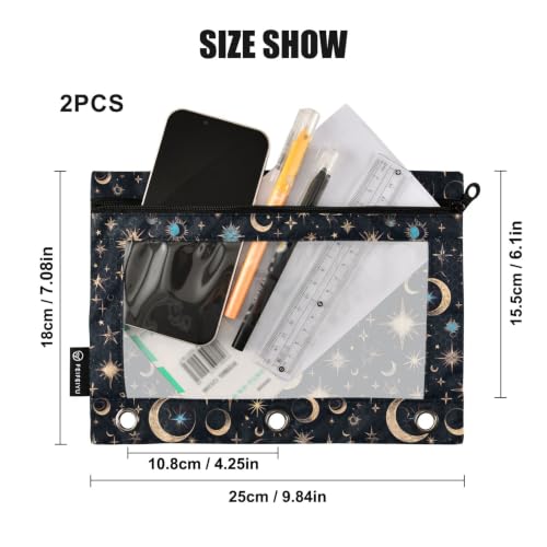 Gredecor 3 Ring Binder Pencil Pouch, Moon Stars Galaxy (4) Zippered Pen Case Pouches with Clear Window, 2 Pack Stylish Office & School Supplie - color: Moon Stars Galaxy (4)