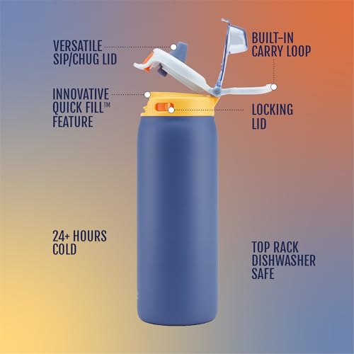 Ello Pop & Fill 18oz Stainless Steel Kids Water Bottle with Quick Fill Lid | Vacuum Insulated BPA Free Bottle with Leak Proof Straw and Chug Lid, Dishwasher Safe, Gift For Kids Teens, Lighthouse - color: Lighthouse, size: 18 Ounces