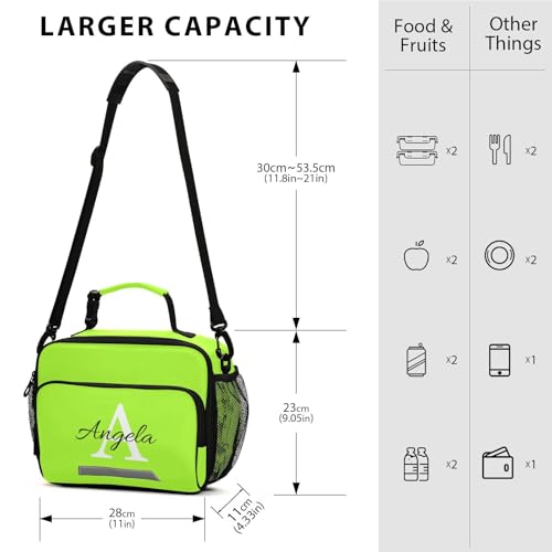 Custom Student Lunch Bag for Boys Girls Green Yellow Solid Color Personalized Name Lunch Box Insulated Cooler Bag for School Picnic Office - color: Multi26