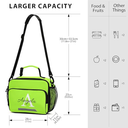 Custom Student Lunch Bag for Boys Girls Green Yellow Solid Color Personalized Name Lunch Box Insulated Cooler Bag for School Picnic Office - color: Multi26