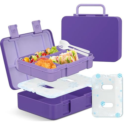 JOOPETALK Chill Bento Lunch Box for Kids Adult with Ice Pack,6-Compartment Reusable Leak-proof Lunch Container for Girls Boys to School,Keep Food Cold&Fresh,Dishwasher & Freezer Safe - color: Purple