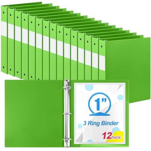 Henoyso 12 Pack 1 Inch 3 Ring Plastic Binders, Bulk Flexible PP Binders for Classroom & School Supplies, Letter Size 8.5 x 11, Holds 240 Sheets with Interior Pocket (Tender Green) - color: Tender Green