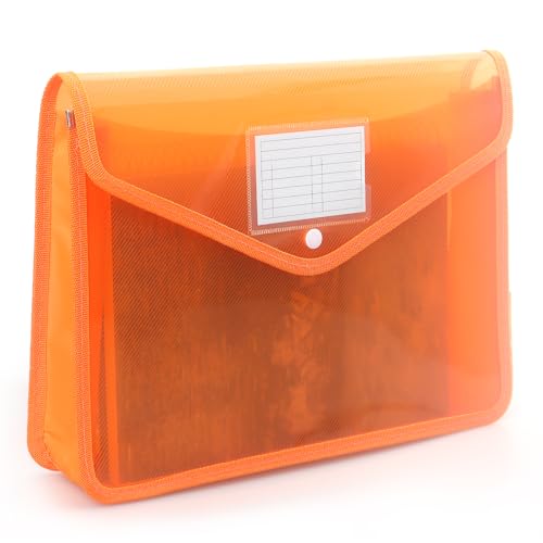 Tamaki Plastic Expanding File Folder, Fit Letter/A4 Size, Orange, 1 Pack | Transparent envelopes with Snap Closure, No Dividers, Large Capacity - color: Orange