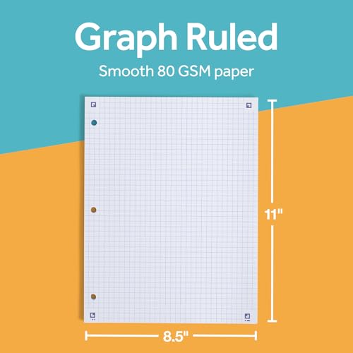 Oxford Loose Leaf Graph Paper with Free Study App, 100 Sheets of Graph Ruled 8.5" x 11", 3 Hole Punched Notebook Paper, Ultra Smooth with No Ink Bleed-Through