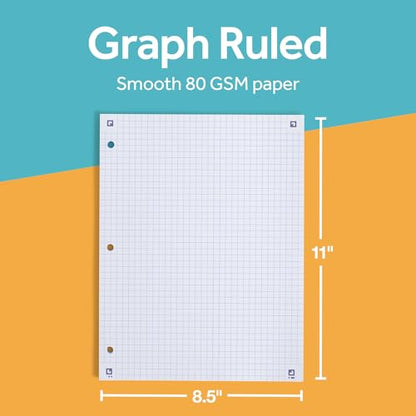 Oxford Loose Leaf Graph Paper with Free Study App, 100 Sheets of Graph Ruled 8.5" x 11", 3 Hole Punched Notebook Paper, Ultra Smooth with No Ink Bleed-Through