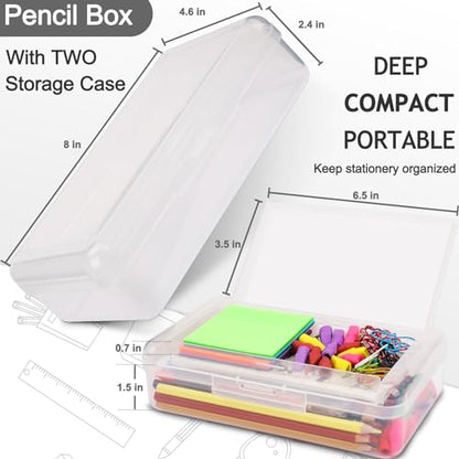 SFLHHDM Large Pencil Box, Double Layer Capacity Pencils Holders, Clear Hard Pen Case with Snap-tight Lid, Plastic Pencil Case for Office School, Pen Boxes Storage School Box (Transparent-1pcs) - color: Transparent-1pcs