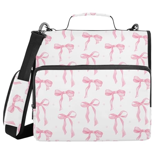 Coquette Ribbon Watercolor Zipper Binder with Shoulder Strap Bag 3 Ring Binder Organizer Large Capacity Multiple Compartments for School Office - color: Multicolored 10