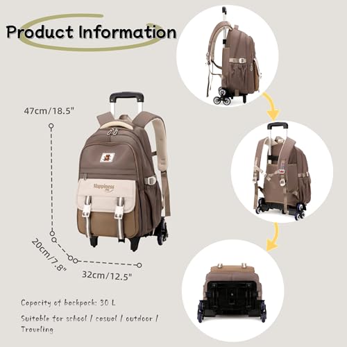 Purple Rolling Backpack for Girls Elementary Middle School Bags, Girls Backpack for Kids with 6 Wheels, Purple - color: 6 Wheels-02-purple, style: 6 Wheels